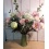 Pinks and creams. Purple poppy single peony snowball nerine thistle fern with Jug