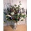 Purples and blues. Veronica sea holly gerbera hops thistle cow parsley scabious with Jug